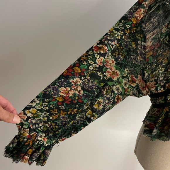 Free People Rudi Ruffle Blouse Top in Night Garden Large Floral Multicolour Crop - Picture 8 of 14